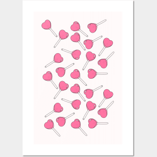 Heart Lollipop Pattern Pink Aesthetic Posters and Art